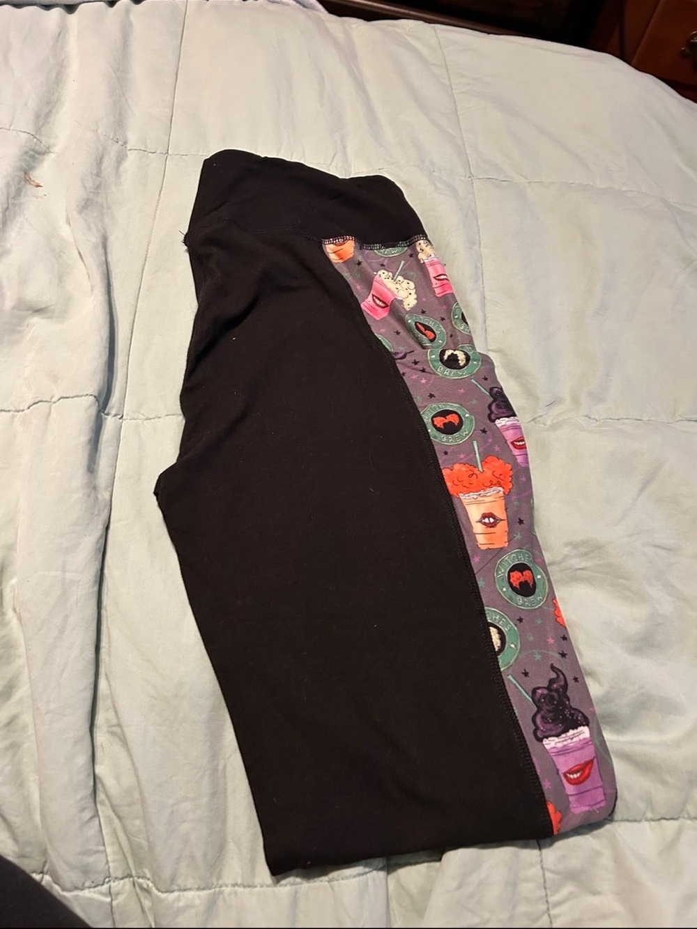 Hocus pocus  Black Leggings with Purple Patterned Side Panel